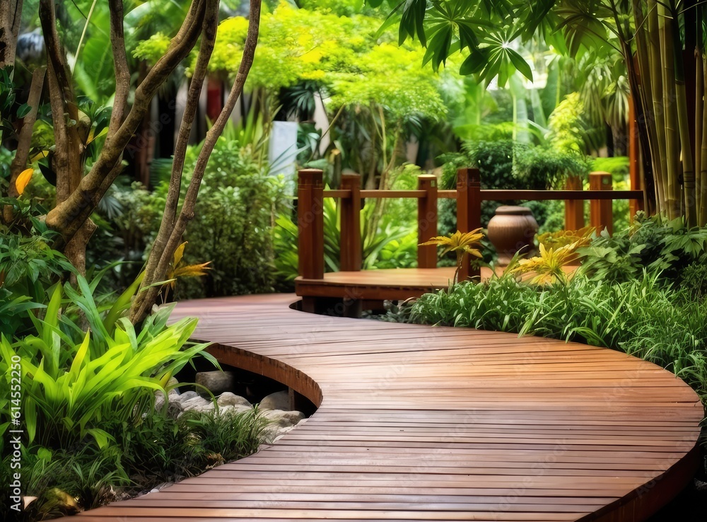 Alley in tropical garden, Created with Generative AI technology. Alley in tropical garden, Created with Generative AI technology.