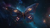 Space punk butterfly on a black background, concept for spacepunk butterfly, AI