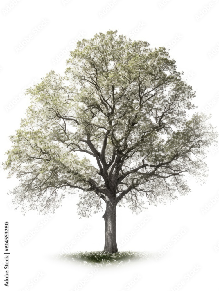 Fototapeta premium Tree in spring on white background, graphic asset for trees, AI