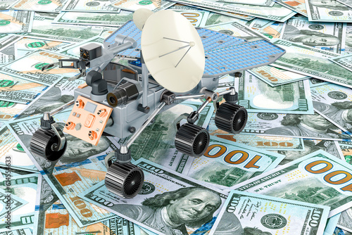 Planetary rover on the dollars background, 3D rendering photo