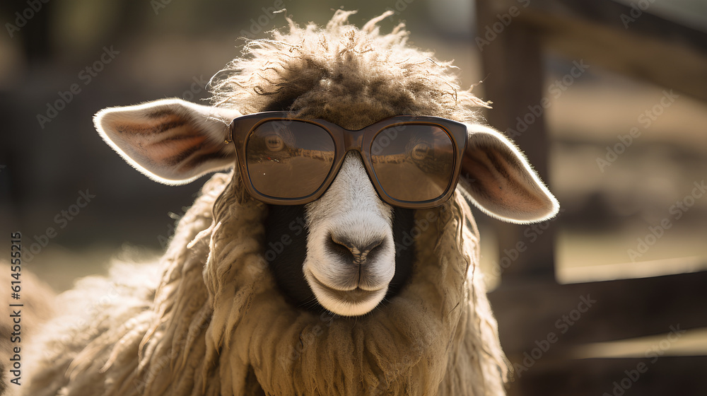 Fototapeta premium Funny sheep wearing sunglasses