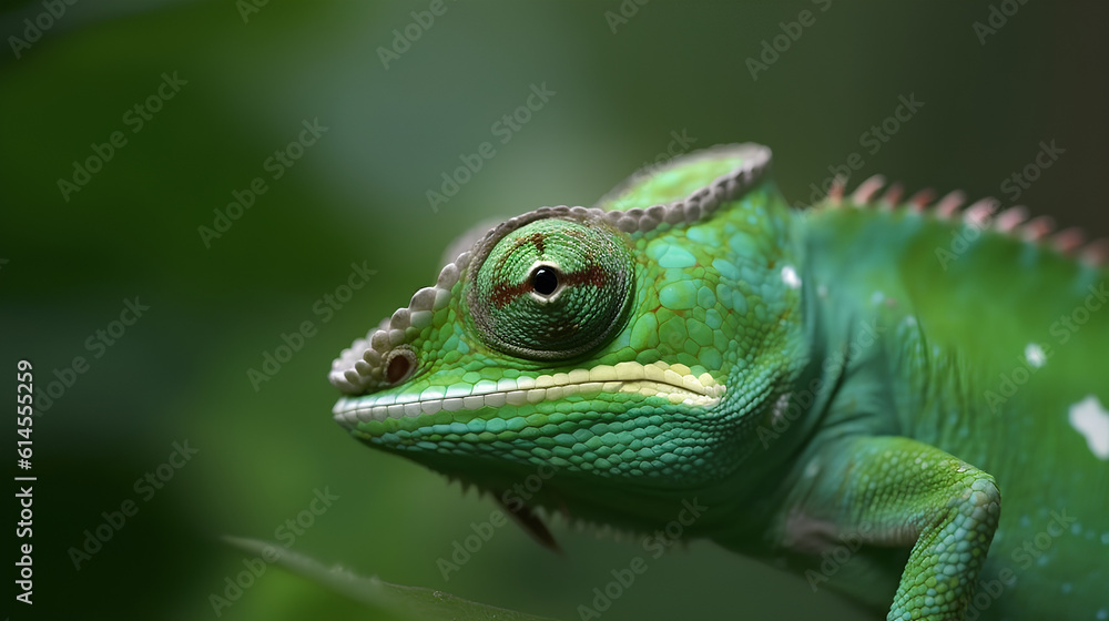 Green colored chameleon catching insect, slow motion, close up Green colored chameleon catching insect, slow motion, close up