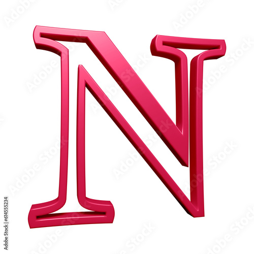 Pink alphabet letter n in 3d rendering for education, text concept