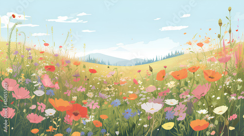 Illustration of a flower meadow in spring © StockSavant