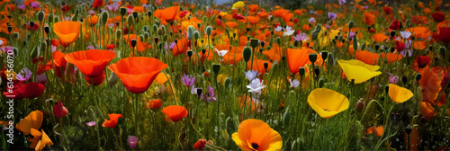 Colorful poppy wildflowers in spring  Generative AI