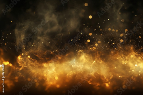 Golden bokeh particle lights and golden smoke effects. AI generative © SANGHYUN