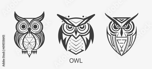 Modern abstract Owl logo template. Owl bird line art.