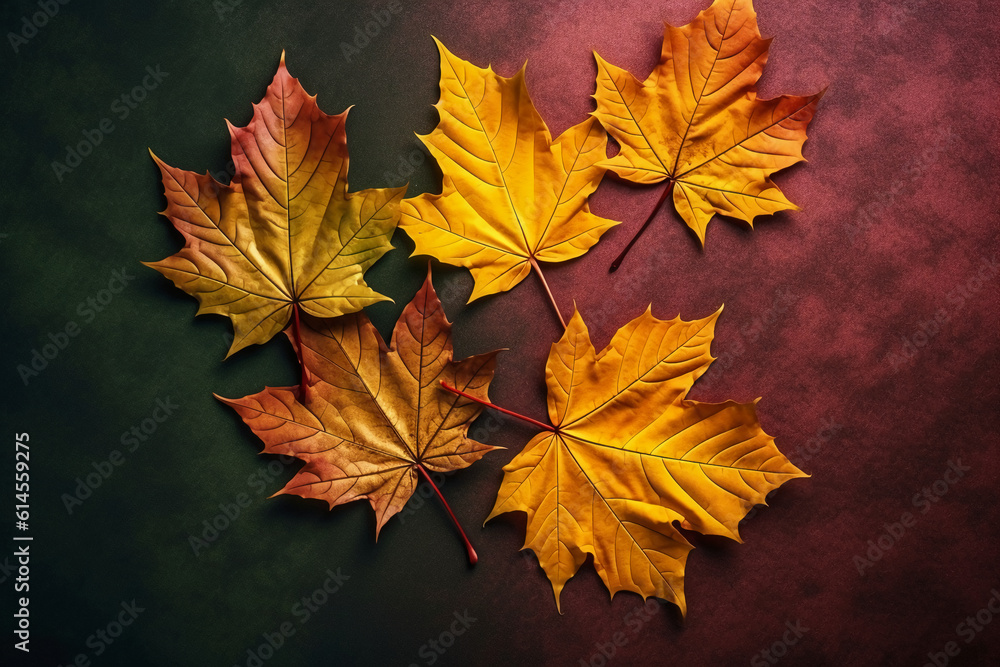 Maple autumn leaves lie, yellow, orange and green. AI generative Maple autumn leaves lie, yellow, orange and green. AI generative