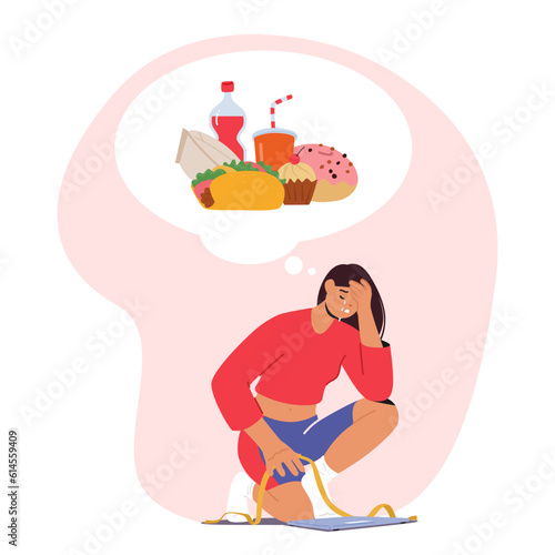 Female Character Struggling With Anorexia, Woman Battles With Distorted Body Image, Severe Weight Loss