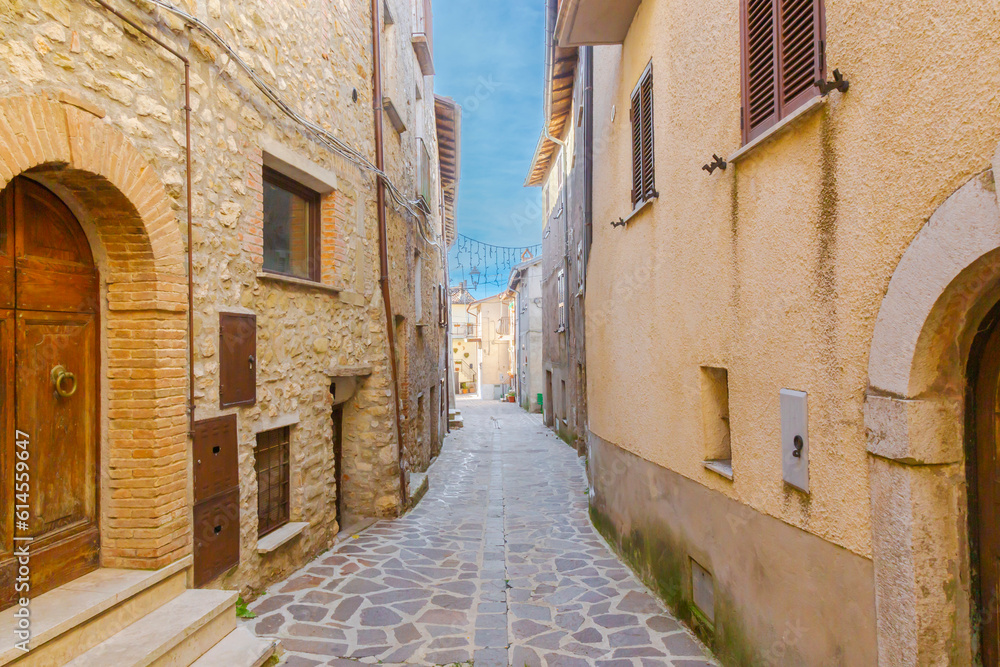Alley in the village of Nespolo. Italy.