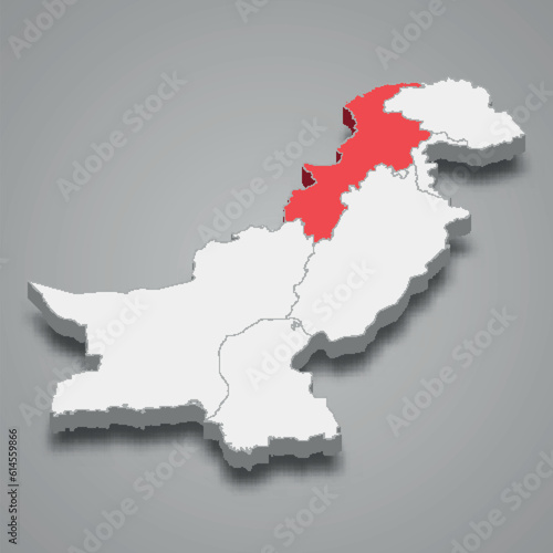 Khyber Pakhtunkhwa state location within Pakistan 3d imap