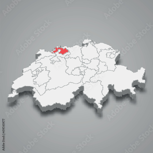 Basel-Country cantone location within Switzerland 3d map