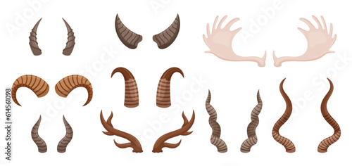 Diverse Set Of Animal Horns Featuring Various Shapes And Sizes. Ideal For Educational Purposes, Artistic Projects