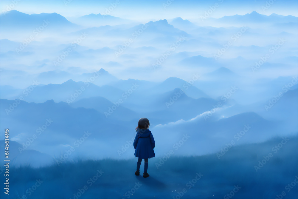 山々を見る少女 Generative AI 山々を見る少女 Generative AI