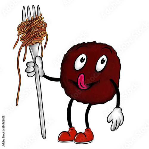Cartoon character meatball with spaghetti draw