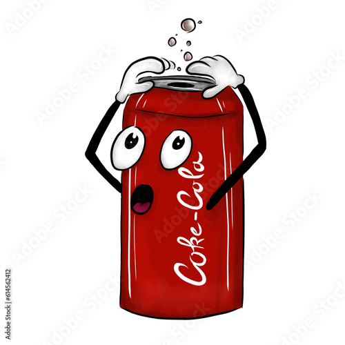 Cartoon red coke can draw character