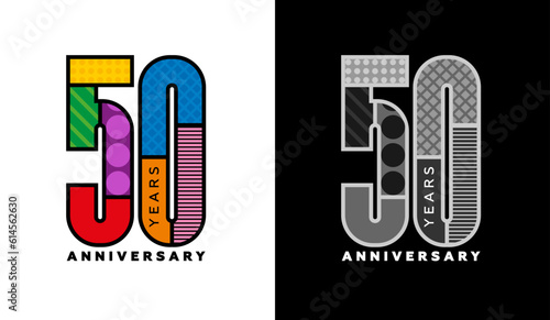 50th anniversary logo set, fiftieth anniversary sign, colorful logo for festive event, invitation, congratulations, web template, flyer and booklet, retro symbol, color logo