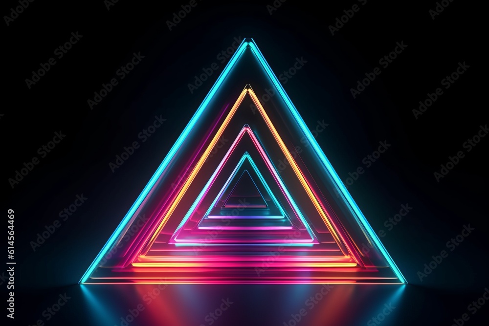 Abstract geometric neon background with a prominent triangular shape ...