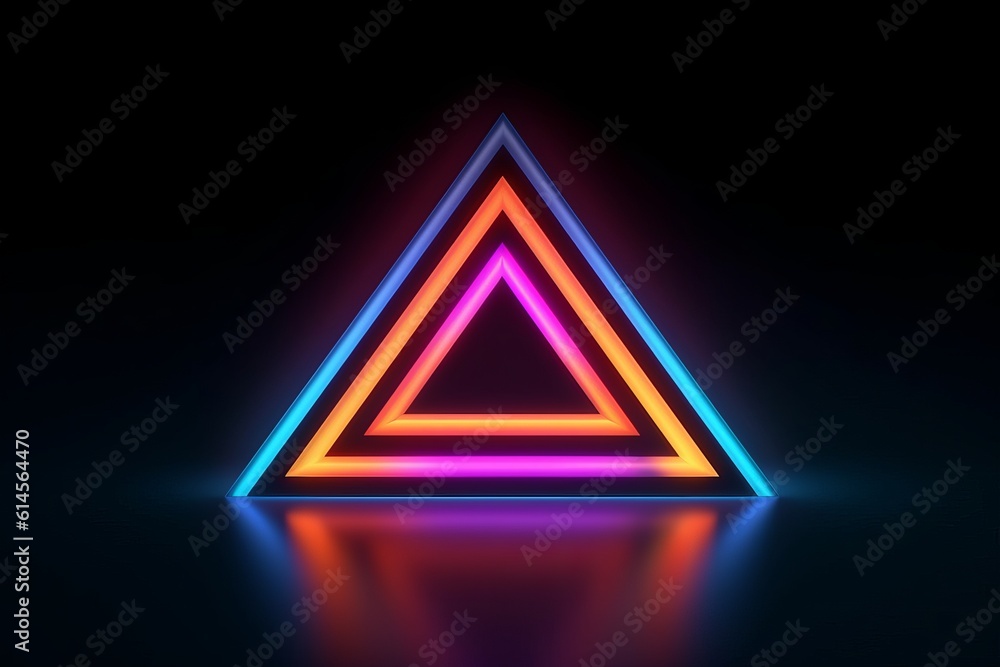 Abstract geometric neon background with a prominent triangular shape ...