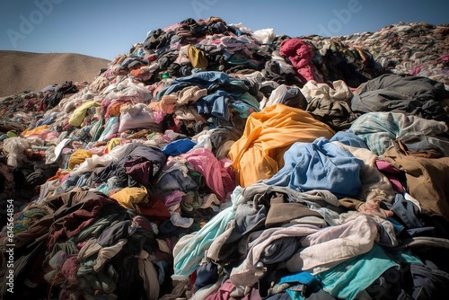A pile of old clothes discarded in a landfill without recycling. Ai generated.