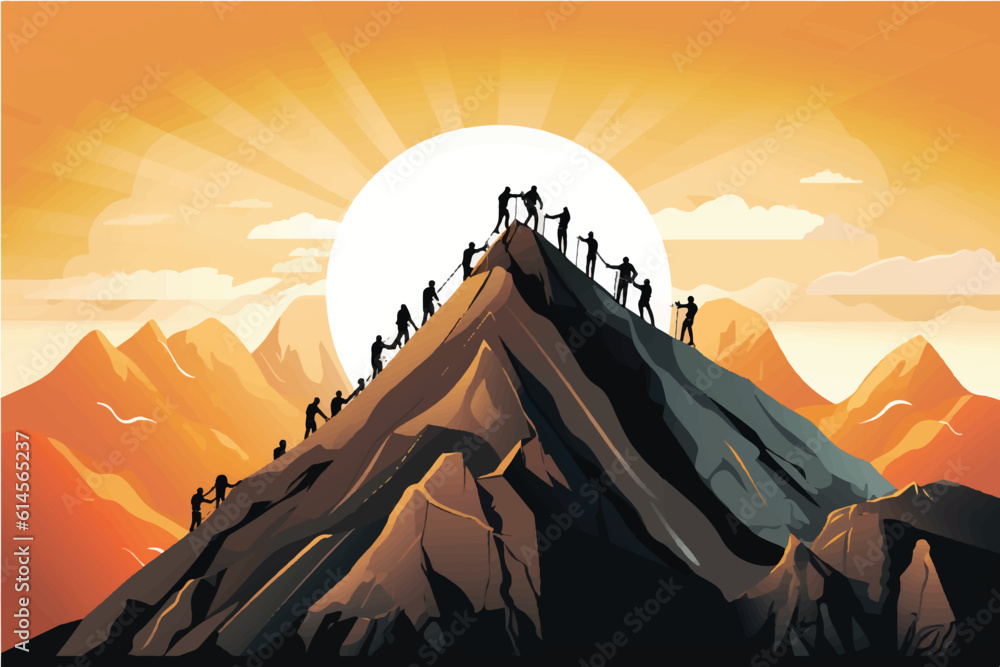 cartoon vector illustration of Summit of Success, Business leader ...