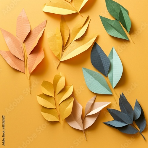 Flat lay orange, with copy space, of sheets of paper in soft colors, natural background.