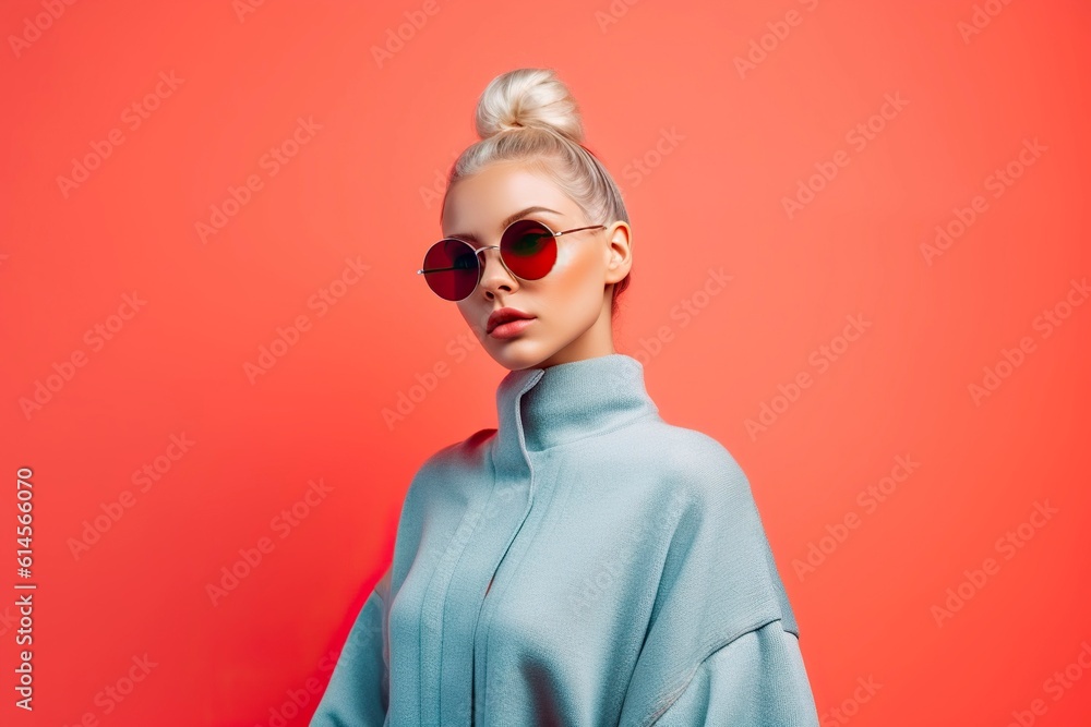 Young woman in studio posing, wearing sunglasses, sophisticated. Young woman in studio posing, wearing sunglasses, sophisticated.