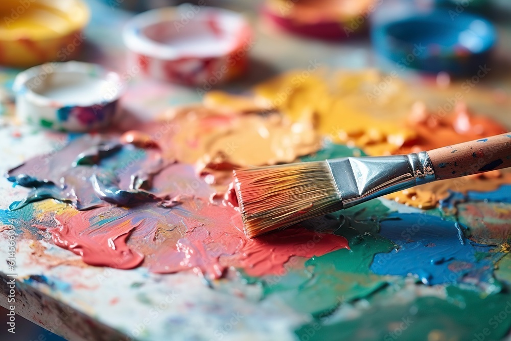The palette comes alive as the brush creates vibrant brushstrokes of many colors