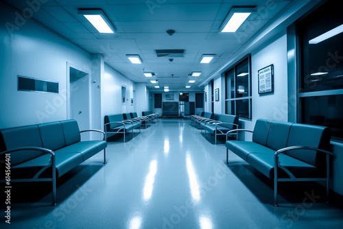 Empty hospital waiting area at night