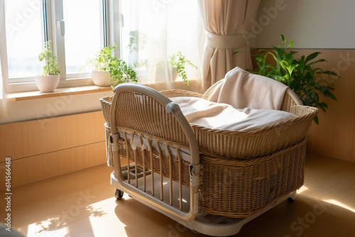empty newborn bed at Hospital room, baby bed inside a hospital ward