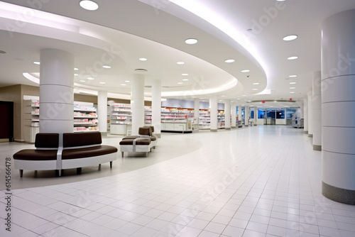 Pharmacy interior,, inside an empty pharmacy