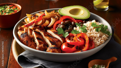 Grilled chicken and vegetable fajita bowl, fajita bowl
