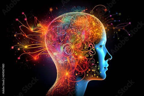 Human head. Creative brain man. Neural network data processing
