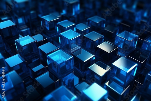 Transparent Cubes Background, Blue Glass Cube Pattern, Geometric 3d Crystals, Abstract