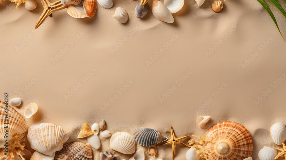 Obraz premium a group of seashells and rocks on sand