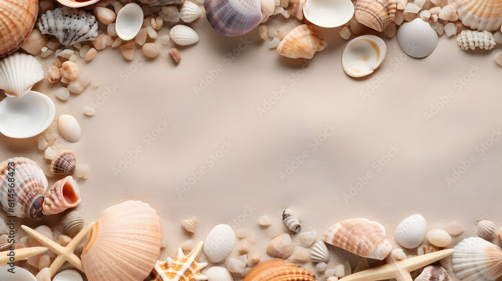 Fototapeta premium a group of seashells and rocks on sand