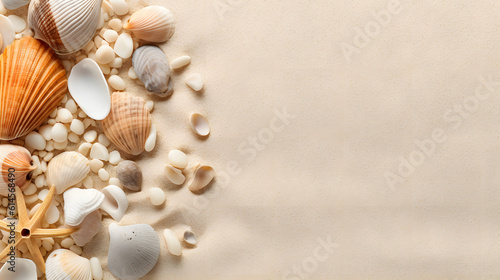 a group of seashells and rocks on sand