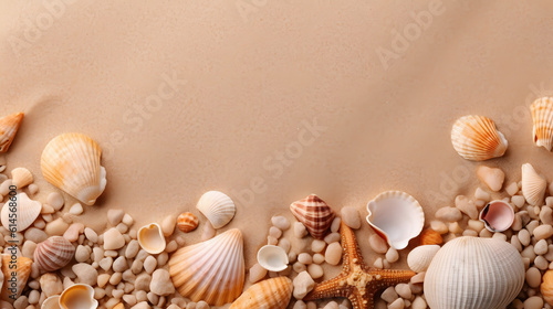 a group of seashells and rocks on sand © Wonder AI Studios