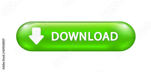 Vector download button. Isolated green shiny button for website, internet