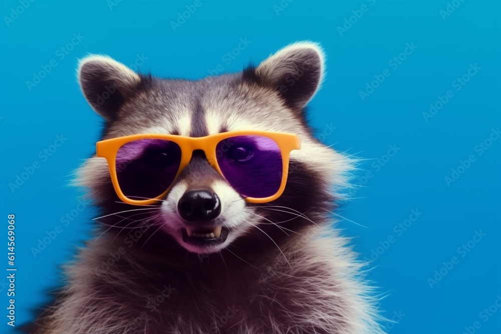Obraz premium fun raccoon pink glasses young portrait party pet music background animal. Generative AI.