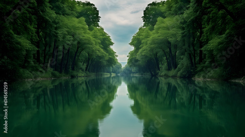 a river with trees around it © Wonder AI Studios
