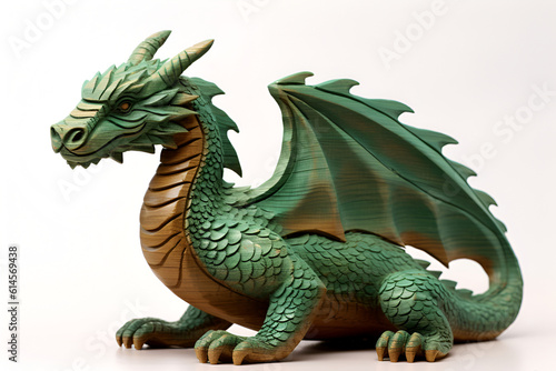 Green wooden dragon isolated on background. Chinese New Year 2024 
