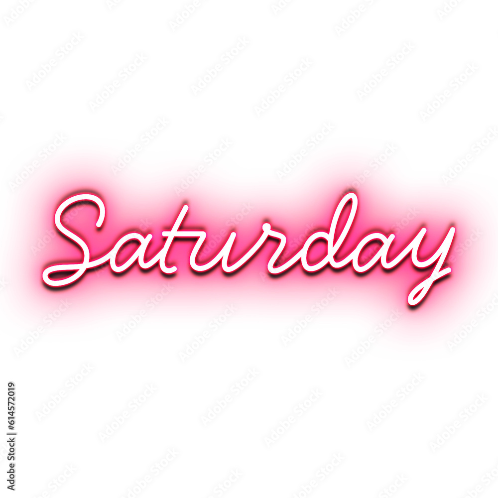 Pink Neon Cursive Saturday Typography Text Transparent PNG Vector Image Glow