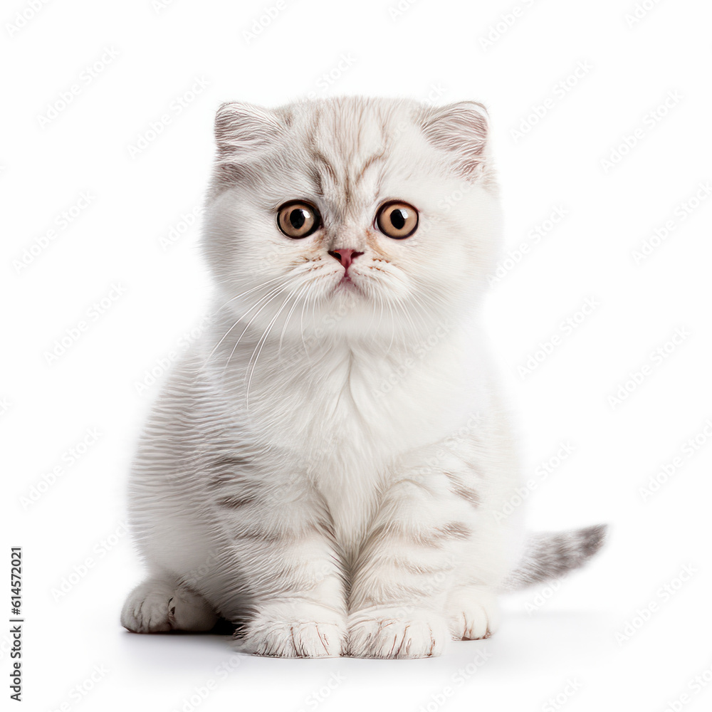 Cute cat isolated on white. Happy and beautiful cat looking in camera. Studio shot. Generative AI