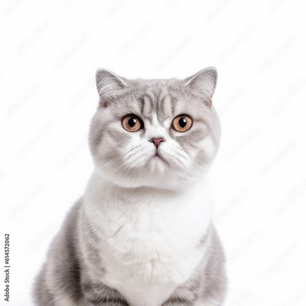 Cute cat isolated on white. Happy and beautiful cat looking in camera. Studio shot. Generative AI