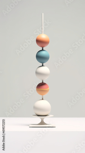 A stack of colorful balls sitting on top of a white table. Generative AI.
