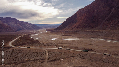 Aerial view of a road in the Andes Mountain Range