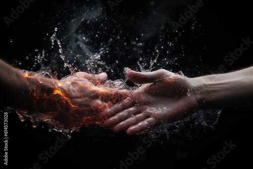 water and fire handshake. AI generated content © Elena