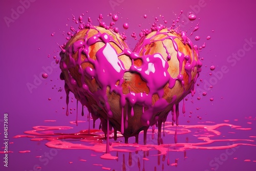 splattered love: large pink heart covered in paint drops, Generative AI