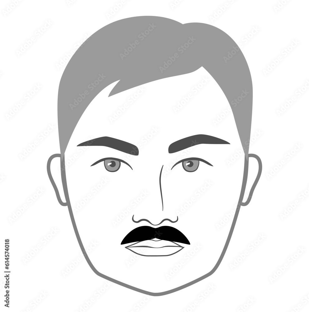 Chevron mustache Beard style men face illustration Facial hair. Vector grey black portrait male Fashion template flat barber collection set. Stylish hairstyle isolated outline on white background.